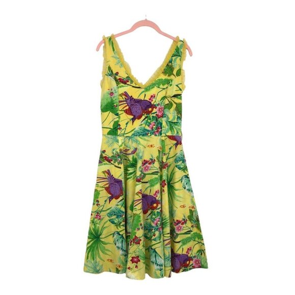 Handmade Yellow Tropical Floral Patterned Sleeveless Mini Dress size ~M - Picture 15 of 15